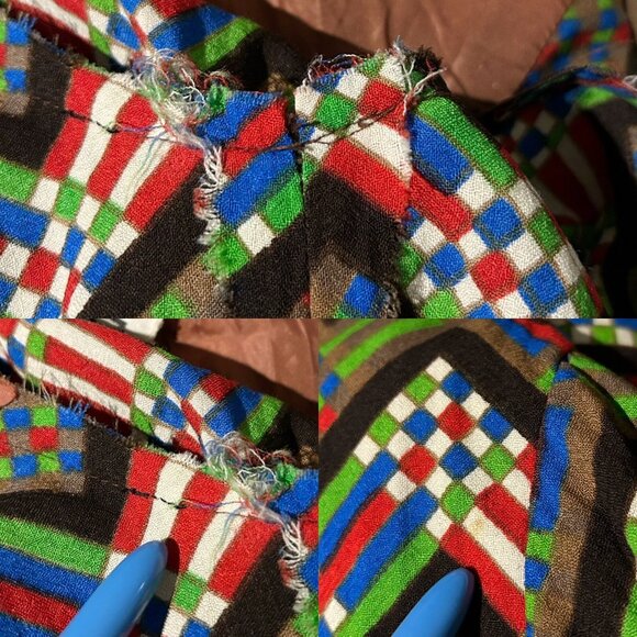 70s vintage wool shift dress midi shirt geometric pattern abstract print tie. - Picture 10 of 13